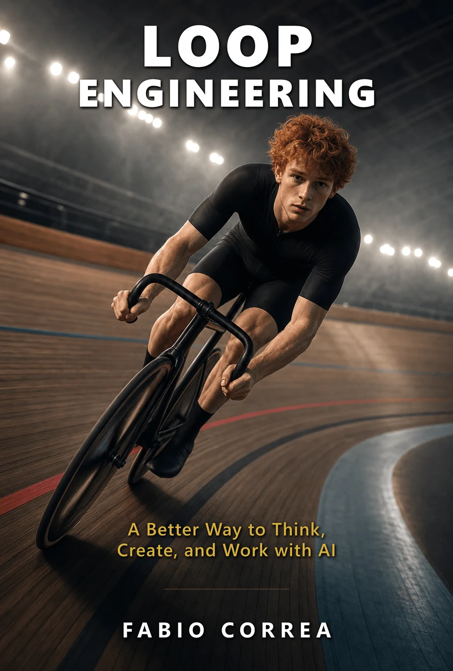 Cover of Loop Engineering by Fabio Correa, showing a cyclist leaning into a velodrome turn